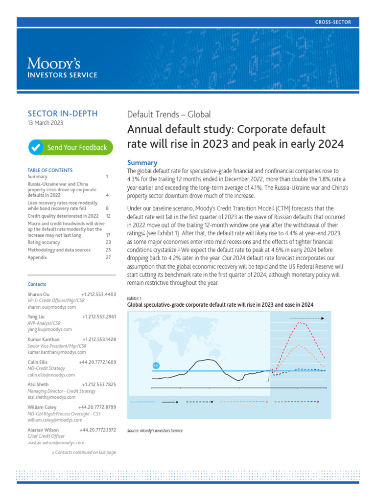 Global Corporate Default Rate Forecast 2024 | PDF | Bonds (Finance) | Debt