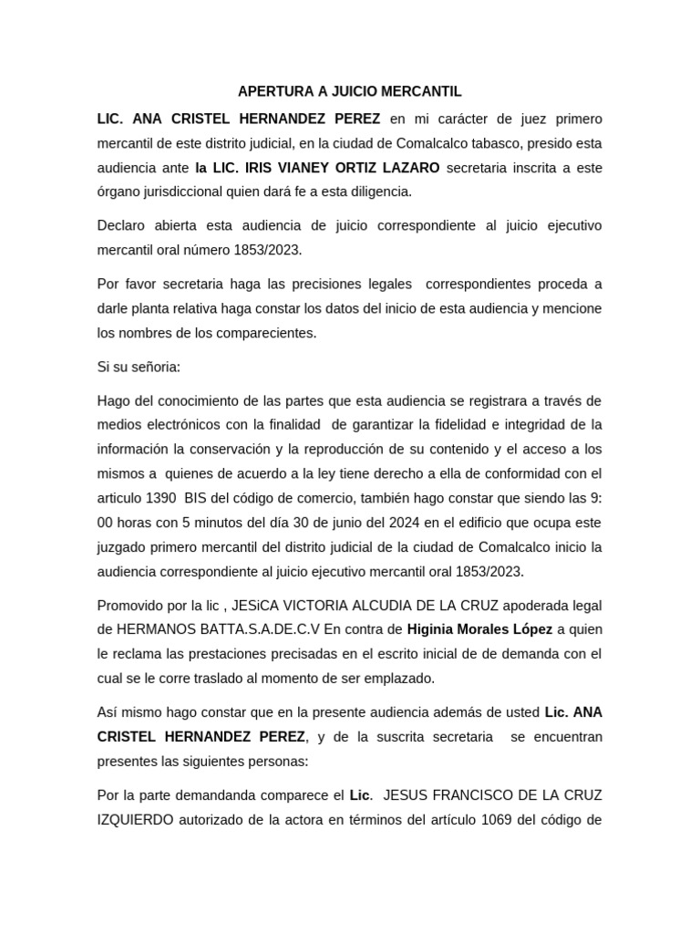 Audiencia Juicio Mercantil Comalcalco 2024 | PDF | Justicia | Crimen y ...