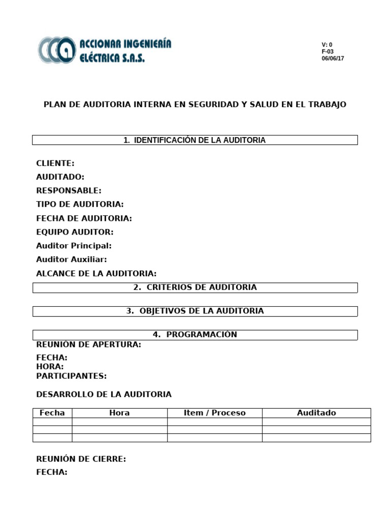F-03 Plan de Auditoria | PDF