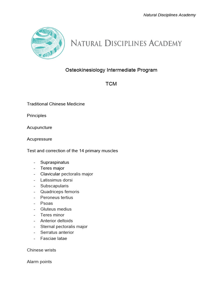 Osteokinesiology & TCM Program Overview | PDF | Large Intestine | Finger