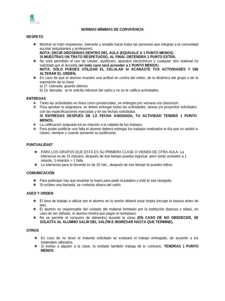 Normas de Convivencia Escolar 2023 | PDF