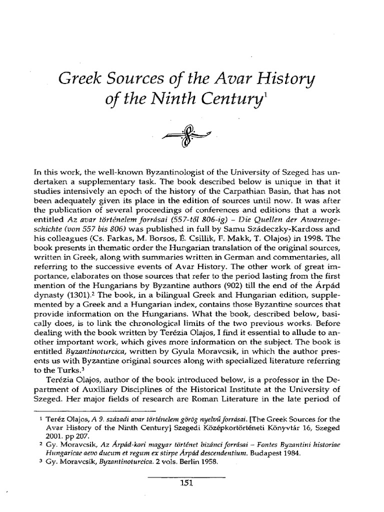 Greek Sources of The Avar History of The Ninth Century | PDF