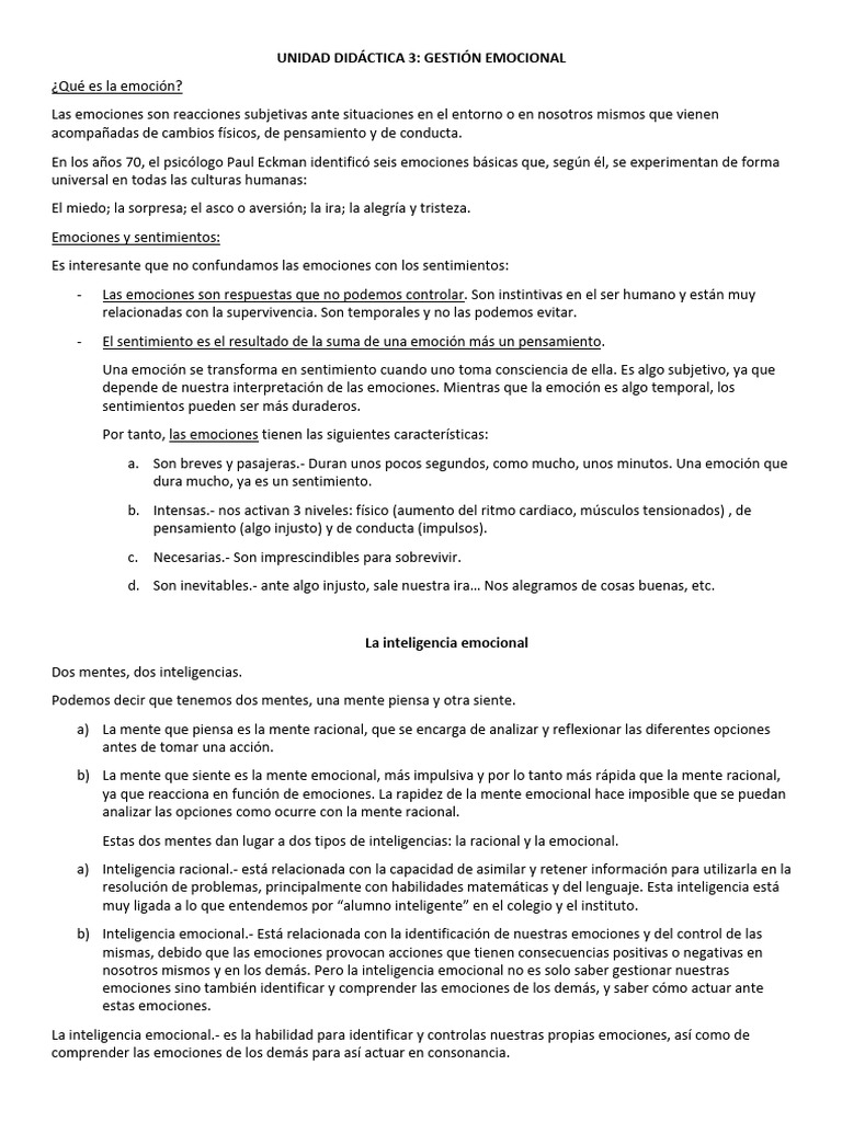 Gestión Emocional y Autocontrol Efectivo | PDF | Las emociones ...