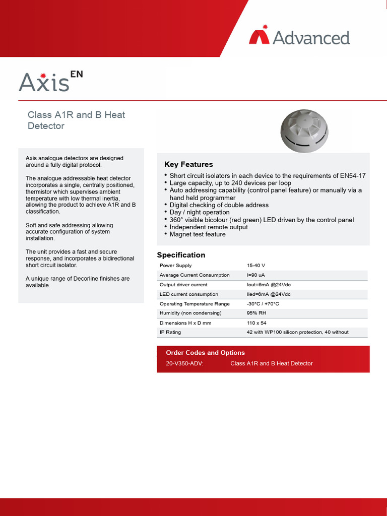 A1R & B Class Heat Detector Features | PDF