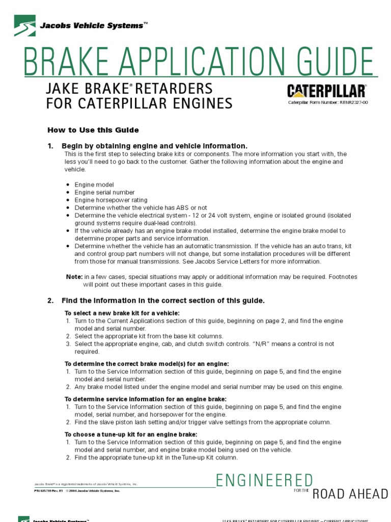 Jacobs Brake Application Guide Caterpillar | Vehicles | Anti Lock