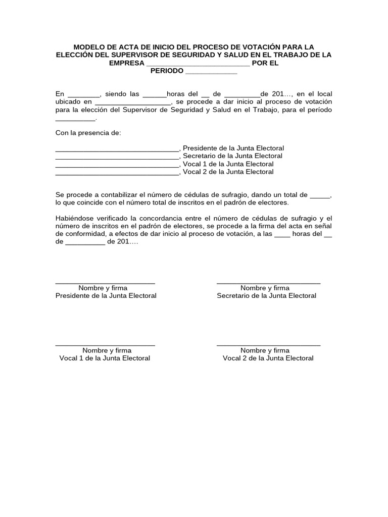 Acta de Inicio de Votación SST | PDF