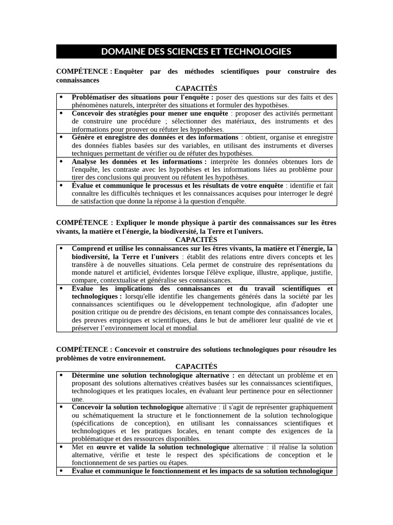 Compétences en Sciences et Technologies | PDF | Électron | Science