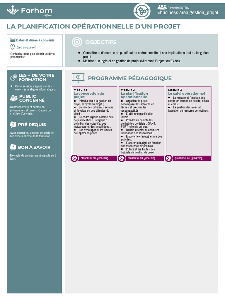 Formation en Planification Opérationnelle | PDF | Gestion de projet ...