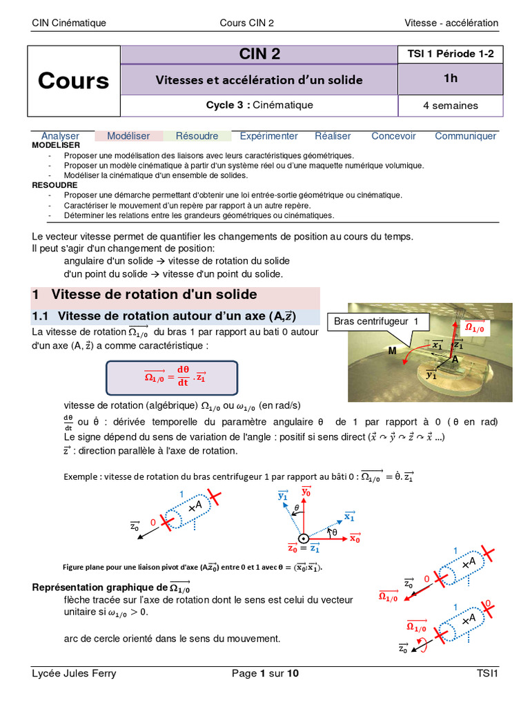 Vitesse et Accélération en Cinématique | PDF | Mouvement de rotation ...