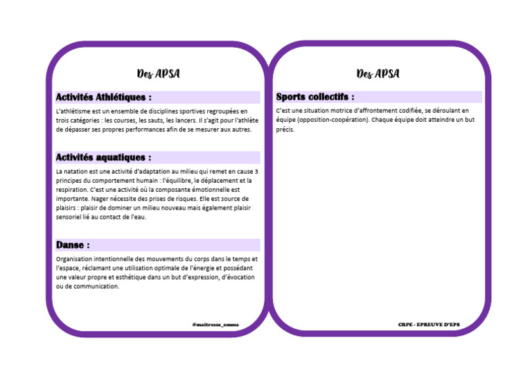 Définitions des APSA en EPS | PDF