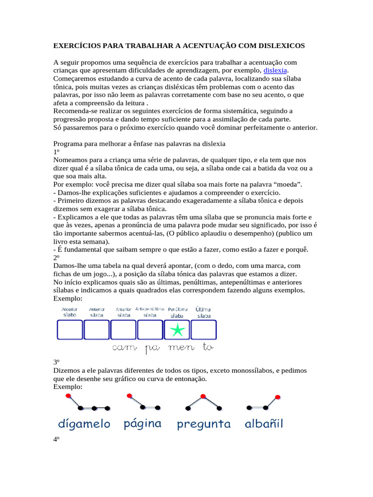 Exercícios de Acentuação para Disléxicos | PDF | Estresse (Linguística ...