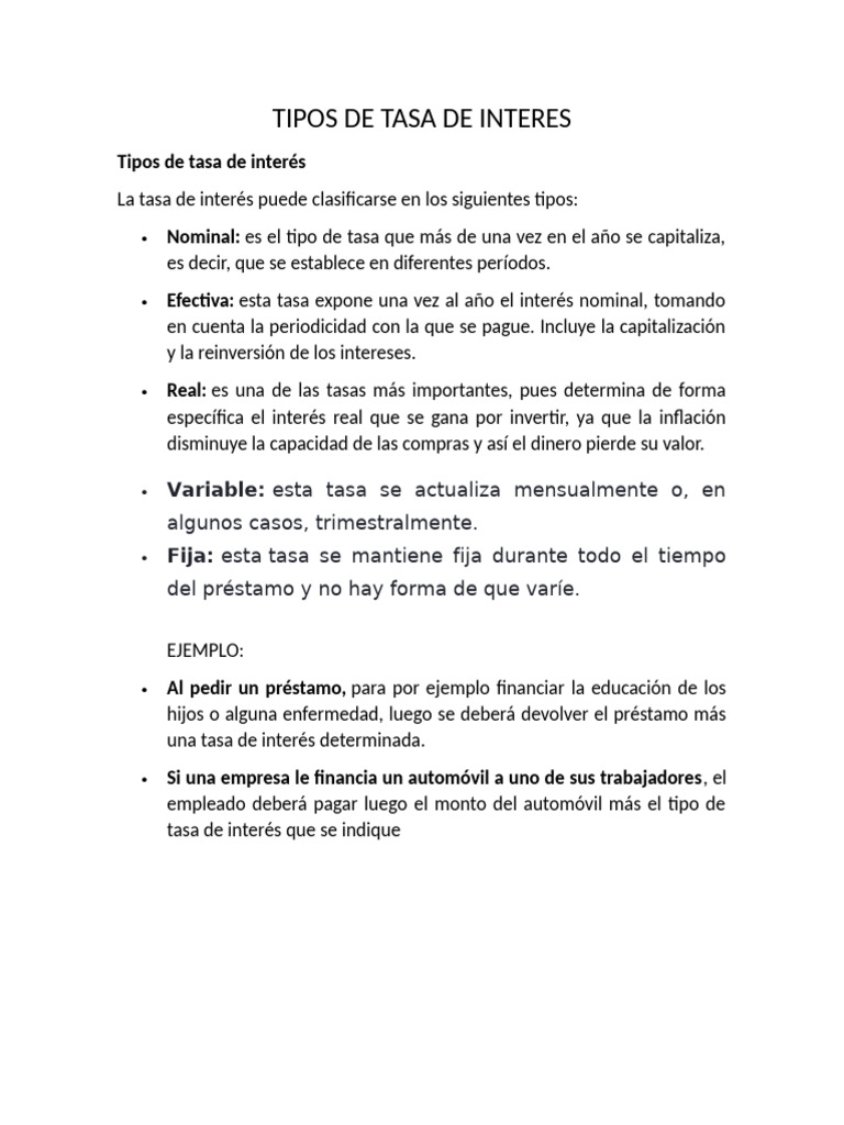 TIPOS DE TASA DE INTERES | PDF | Interés | Tasas de interés