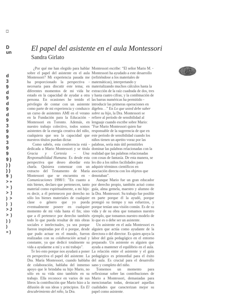 El rol del asistente en Montessori | PDF | Educación Montessori | Abuso ...
