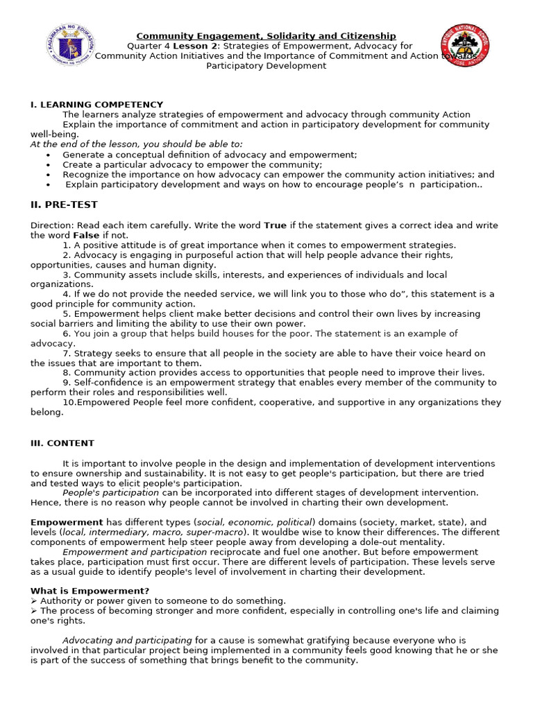 Empowerment and Advocacy in Community Action | PDF | Empowerment ...