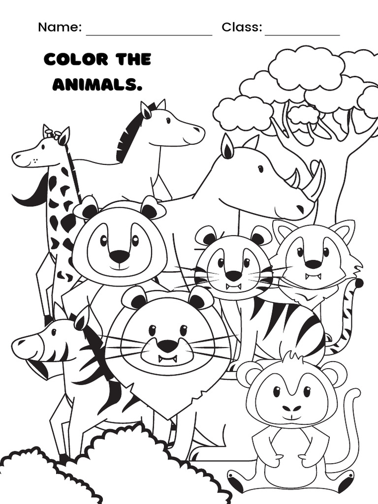 Print-Friendly Collage Animals Coloring | PDF