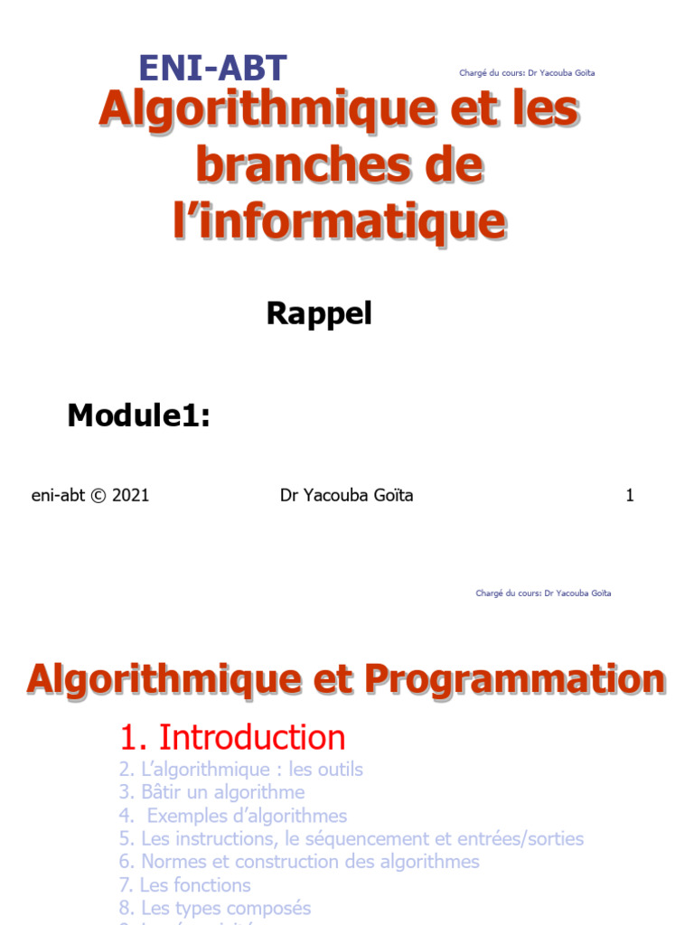 Introduction à l'algorithmique et programmation | PDF | Programmation ...
