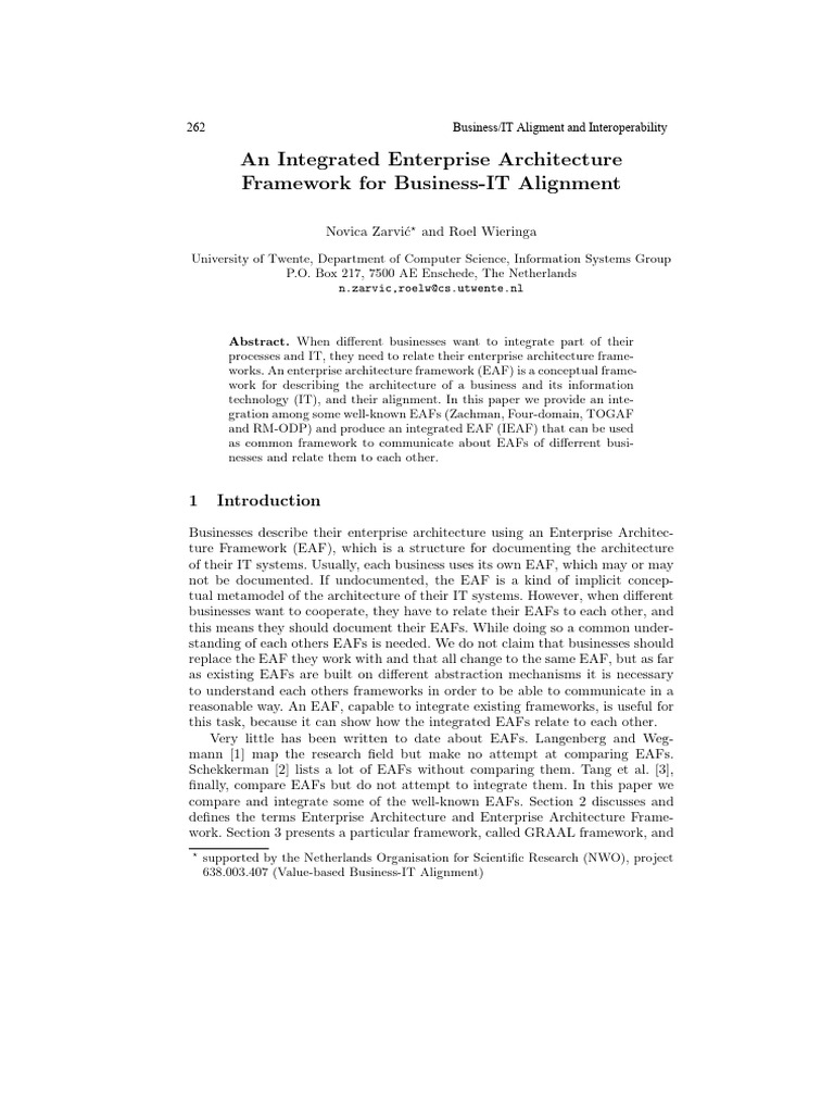 An Integrated Enterprise Architecture Framework For Business-IT ...