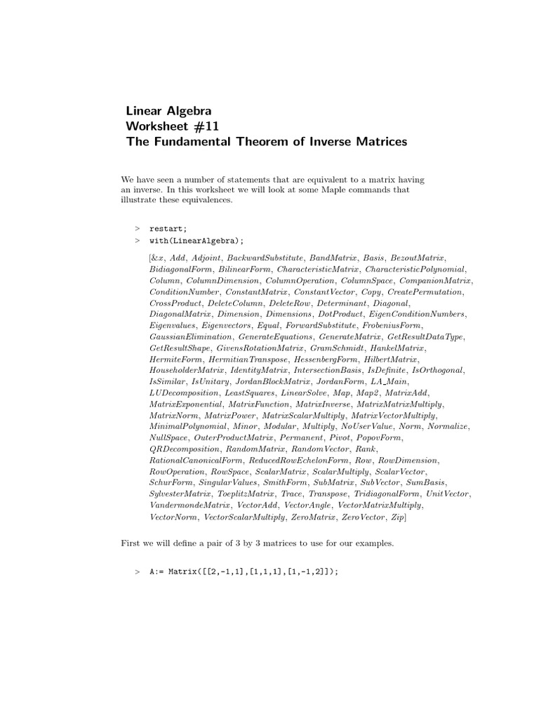 Inverse Matrices in Maple | PDF | Matrix (Mathematics) | Abstract Algebra