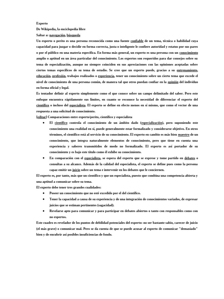 Definición y características del experto | PDF | Experto | Ciencia ...