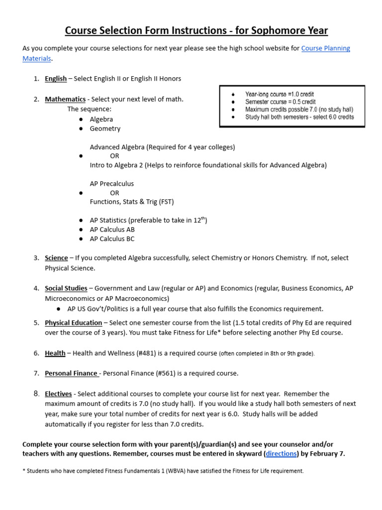 Sophomore Year Course Selection Guide | PDF