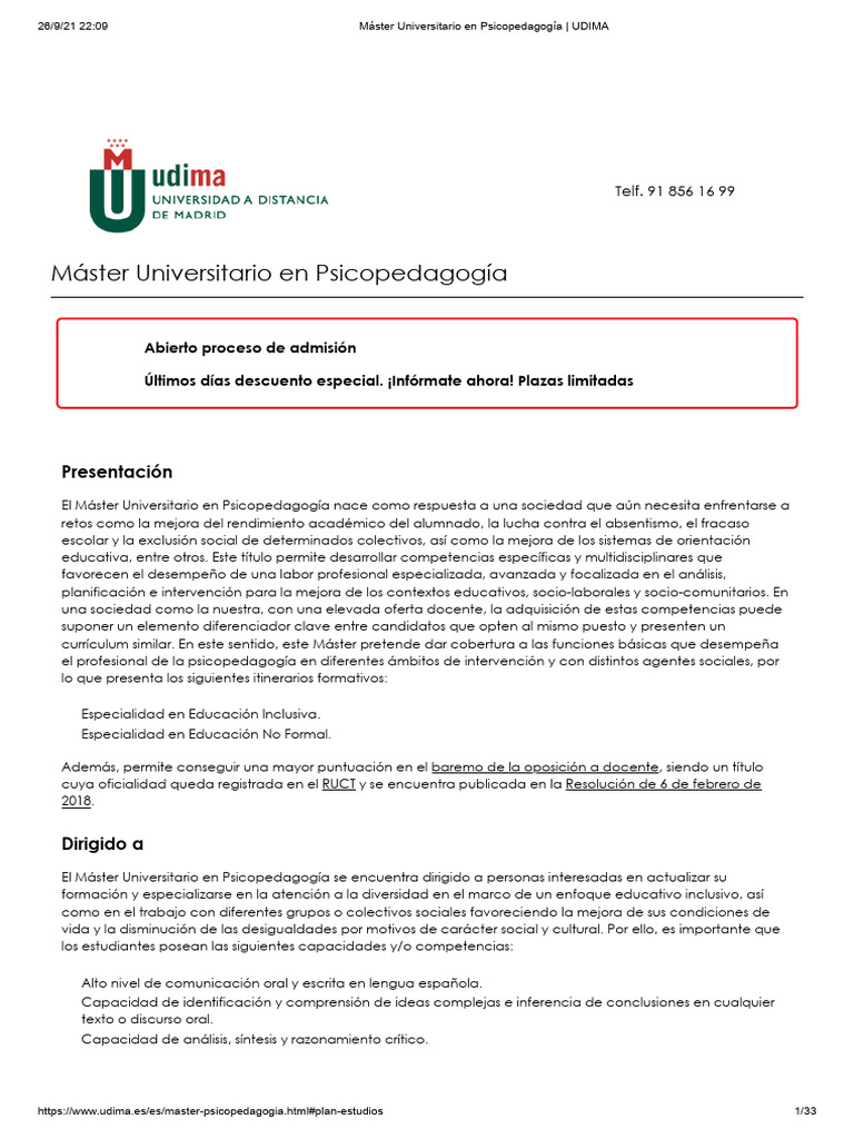 Máster en Psicopedagogía UDIMA: Información Clave | PDF | Maestros ...