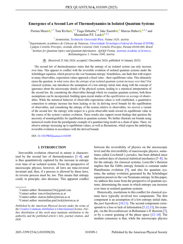 Emergence of A Second Law of Thermodynamics in Isolated Quantum Systems ...