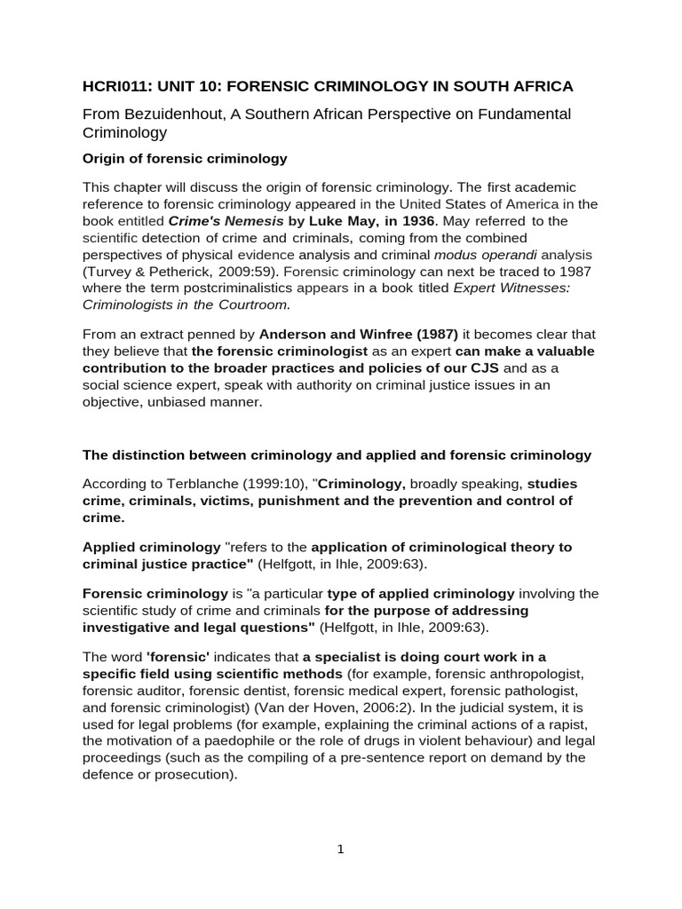 Forensic Criminology in South Africa | PDF | Criminology | Crimes