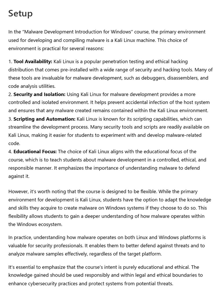Kali Linux for Ethical Malware Development | PDF