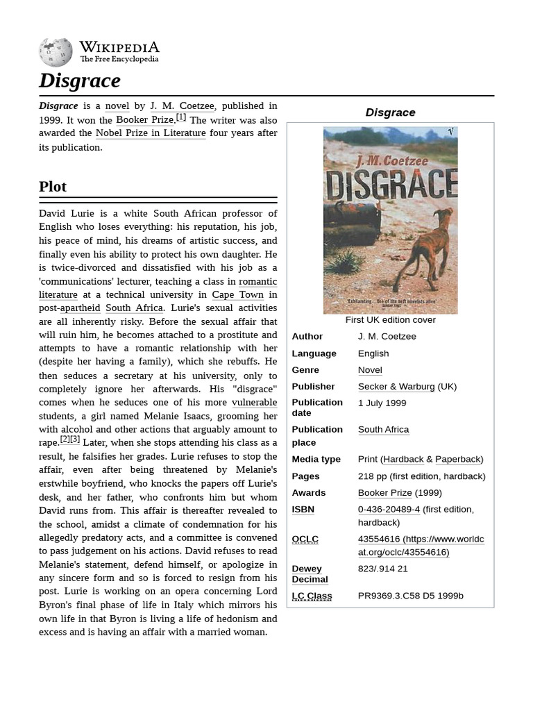 David Lurie's Fall in Coetzee's Disgrace | PDF
