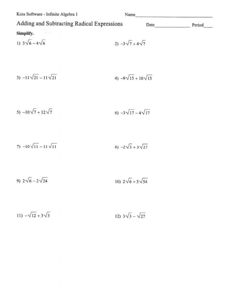Hayden Willoughby - HW Adding and Subtracting Radicals | PDF