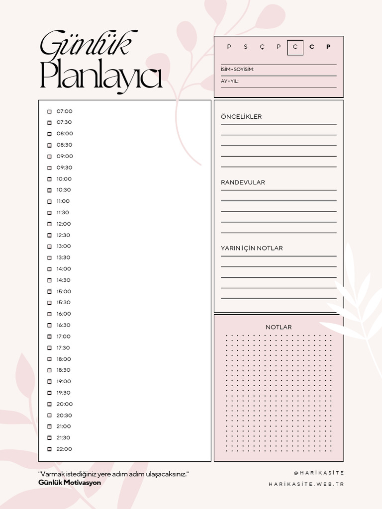 Pembe Ve Beyaz Modern Saatli G%C3%BCnl%C3%BCk Planlay%C4%B1c%C4%B1 | PDF