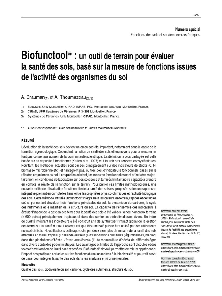 Biofunctool® : Évaluation de la santé des sols | PDF | Sol (pédologie ...