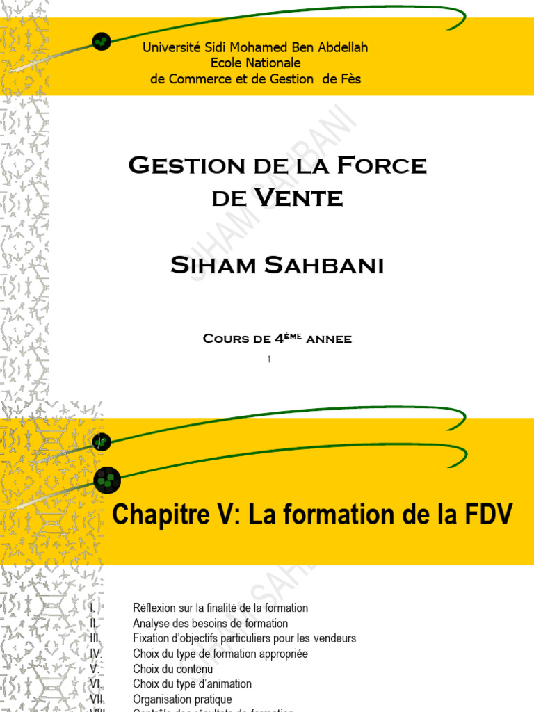 Contenu Du Chapitre V Du Cours de Gestion de La Force de Vente | PDF ...