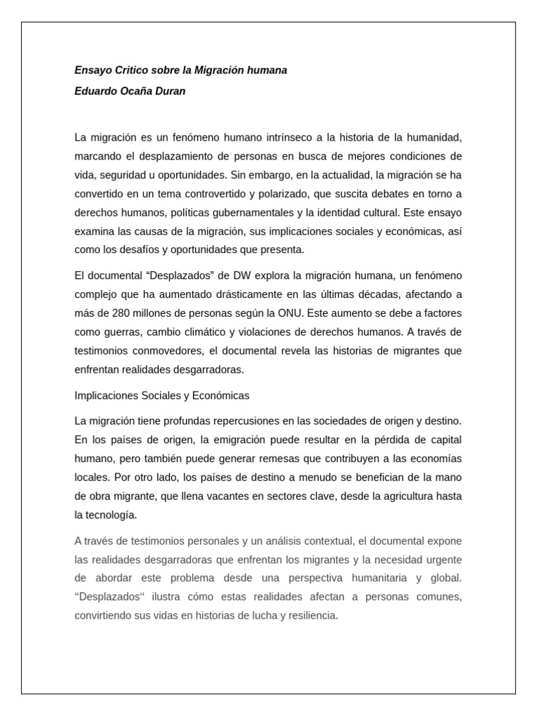 Análisis Crítico de la Migración Humana | PDF | Migración humana