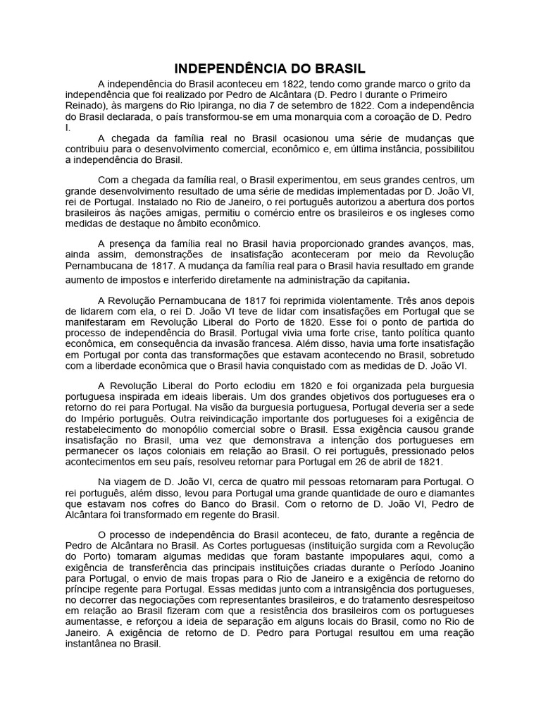 Independência do Brasil: Contexto e Consequências | PDF | Brasil ...