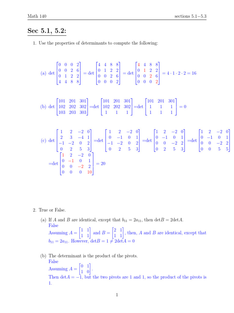 Recitation8 Sol | PDF | Determinant | Mathematical Physics