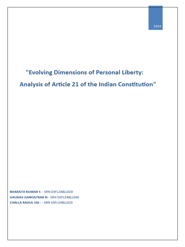 Article 21: Evolution of Personal Liberty | PDF | Constitution | Right ...