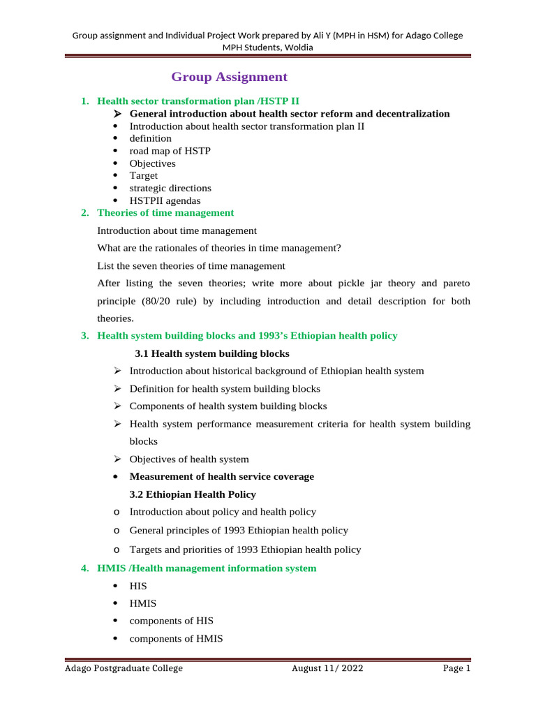 Individual Project Work and Group Assignment | PDF