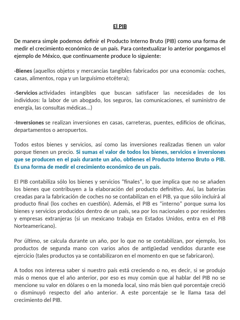 ¿Qué es el PIB y su cálculo? | PDF | Producto Interno Bruto | Ciencias ...