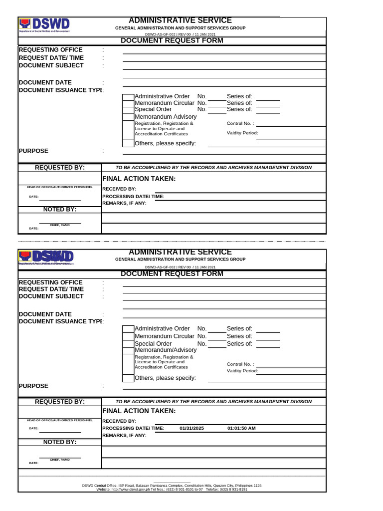DSWD-AS-GF-002, 011 To 013, 017 To 023 | PDF