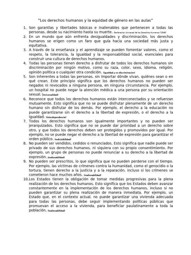 Derechos Humanos y Equidad de Género en Aulas | PDF | Derechos humanos ...