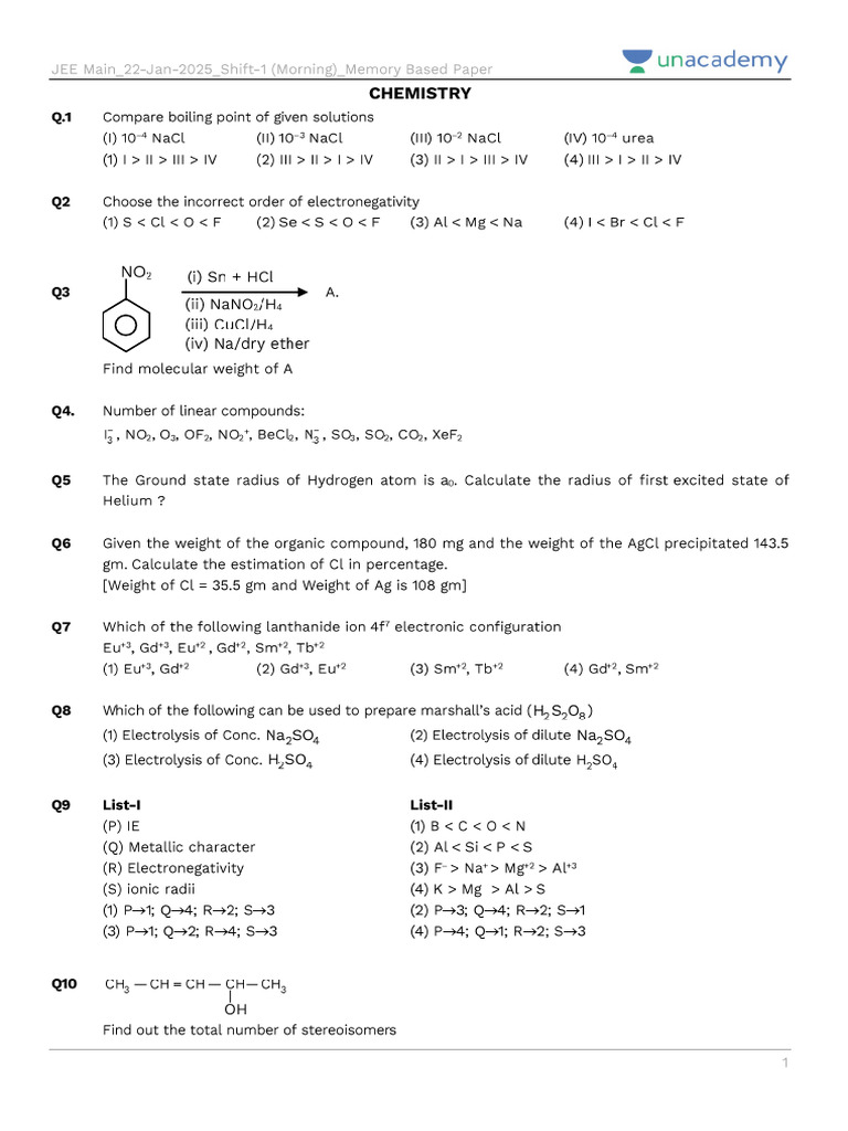 JEE Main 2025 Physics Memory Paper | PDF | Electron | Atoms