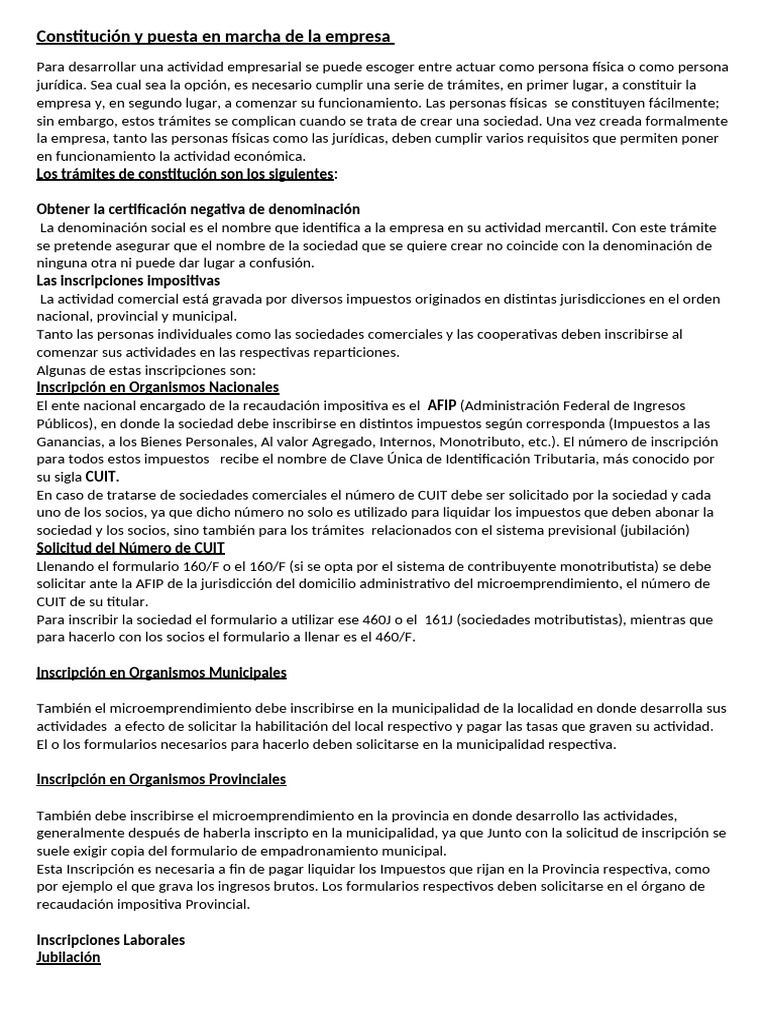Constitución y Puesta en Marcha de La Empresa | PDF | Impuestos ...