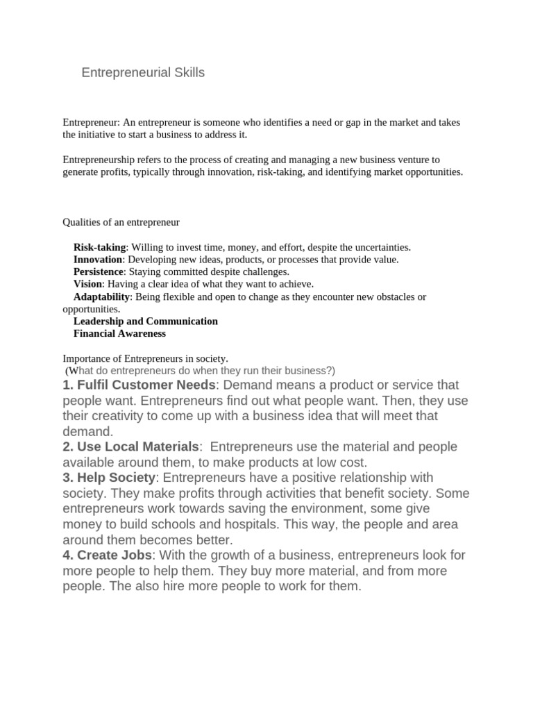 Entrepreneurial Skills Pdf Entrepreneurship Economies