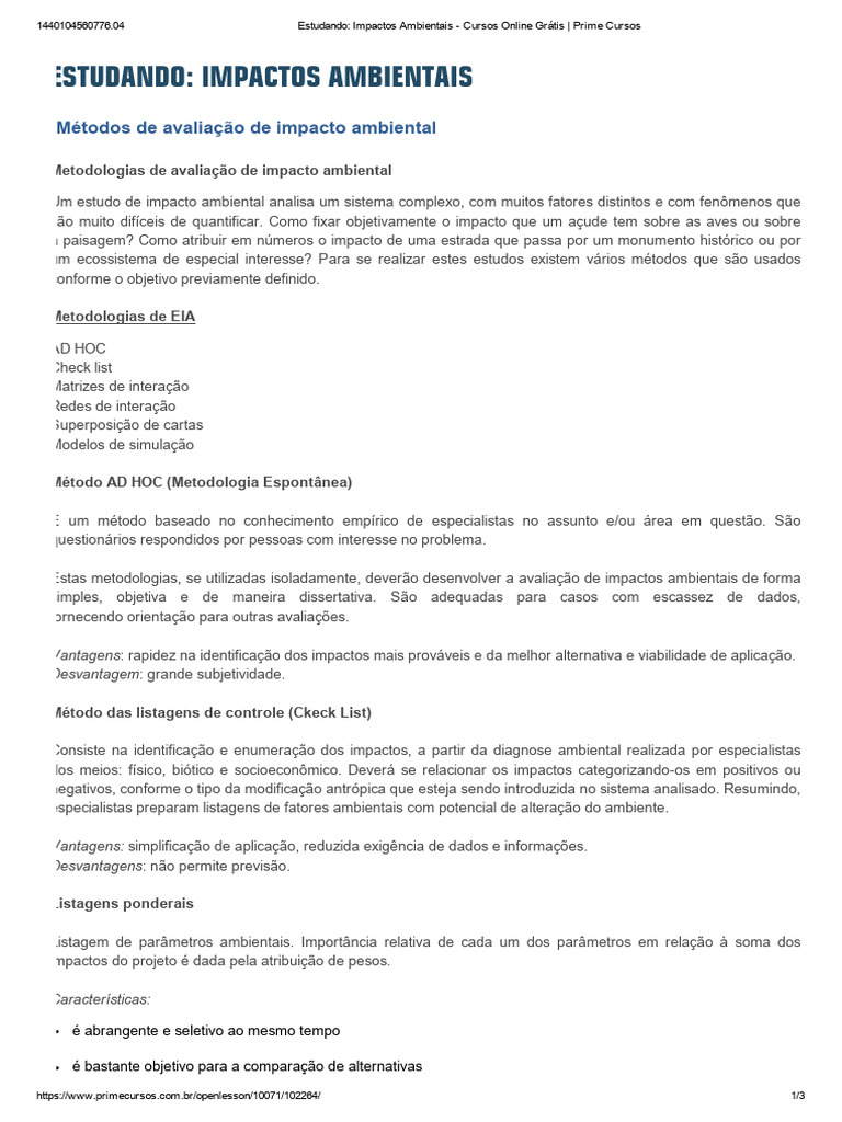 Métodos de Avaliação de Impacto Ambiental | PDF | Ambiente natural ...