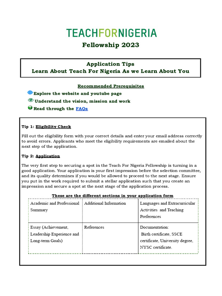 Teach For Nigeria Fellowship Tips | PDF | Essays | Leadership