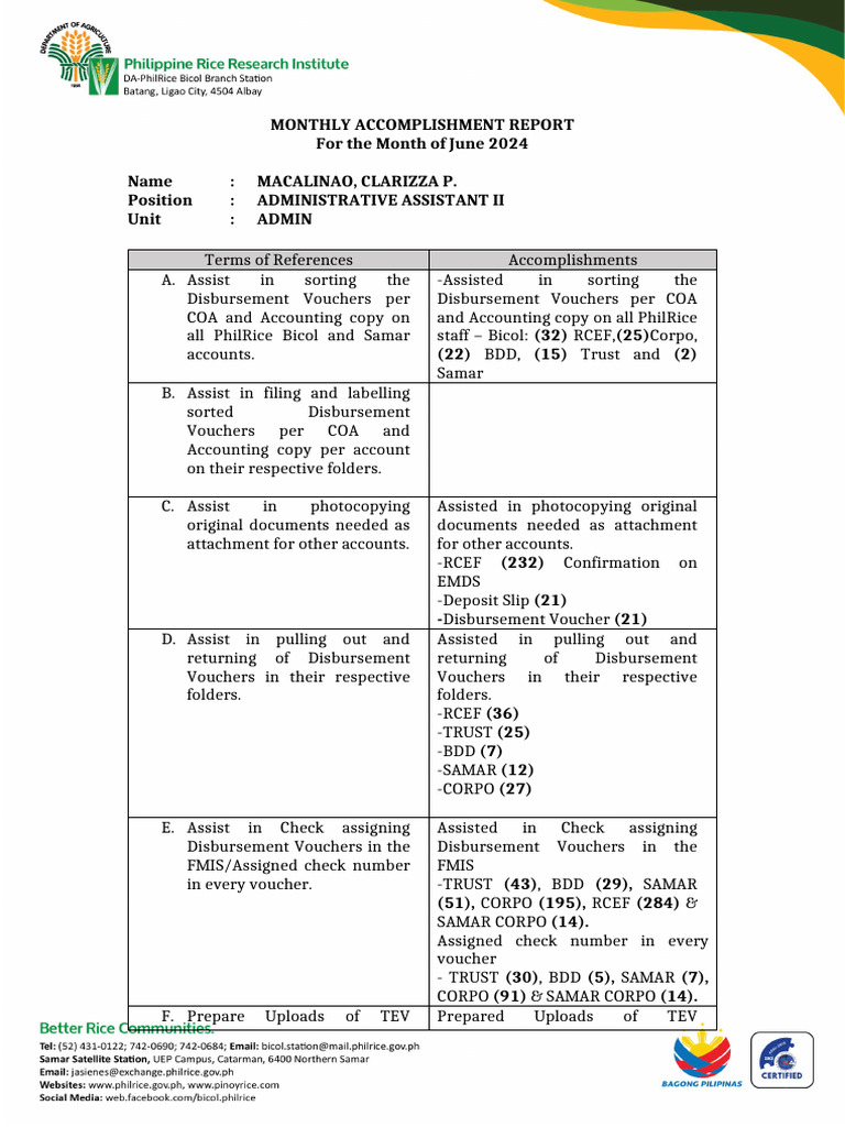 June 2024 Accomplishment Report | PDF