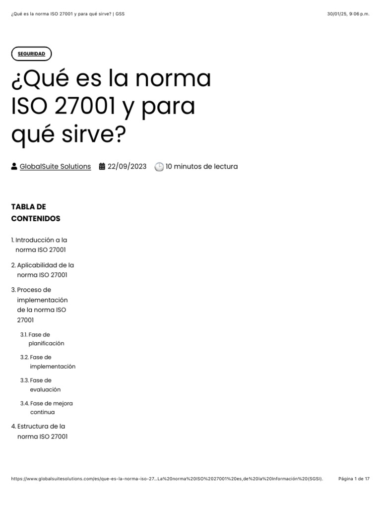 ¿Qué Es La Norma ISO 27001 y para Qué Sirve? - GSS | PDF | Seguridad de ...