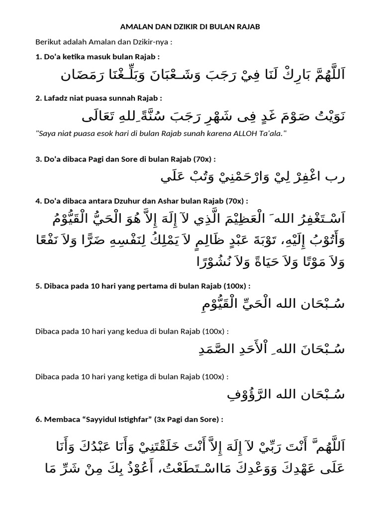Amalan dan Dzikir Bulan Rajab | PDF