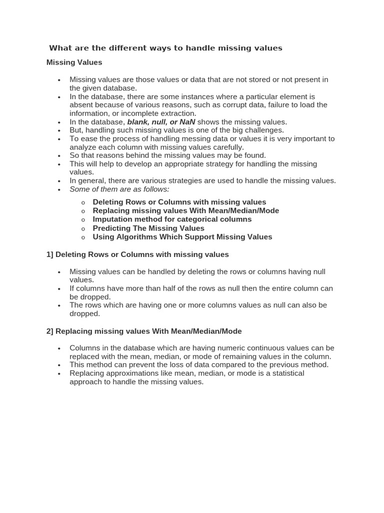 What Are the Different Ways to Handle Missing Values | PDF | Machine ...